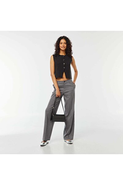 KIABI Wide-leg smart trousers with darts GREY