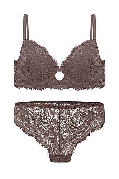 Wonna Set sutien și chiloți cu decolteu în jos din dantelă, fără umplutură - ...