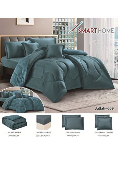 smart home غطاء سرير مزدوج الوجهين (مخمل وفرو)، غطاء سرير محشو، طقم لحاف فاخر من 6 قطع، 250×230 سم