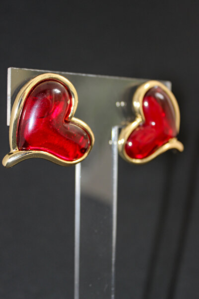 nevamor Red Heart Earrings with Gold Detail