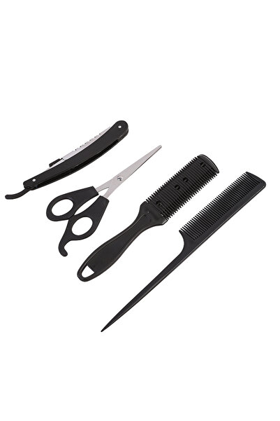 Lawazim مجموعة تصفيف الشعر - 4 قطع - مقص، مشط حلاقة، مشط ذيل، شفرة حلاقة مستق...