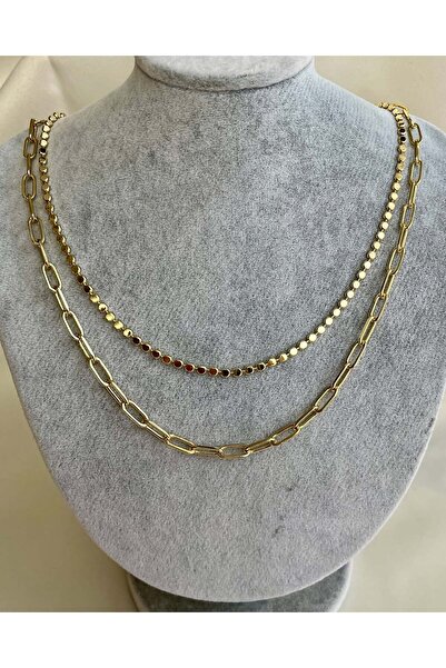 yeknova Xuping 14K Altın Rengi Ezme-Ataç Model Kararmaz Kadın Zincir Kombin