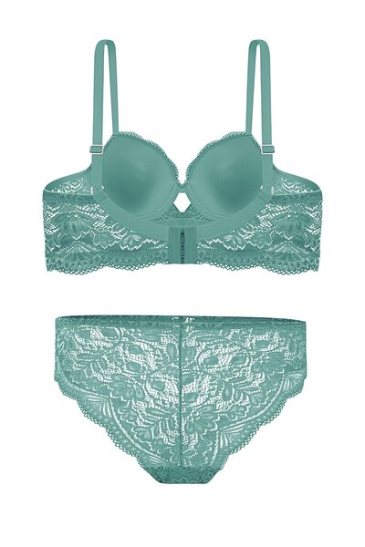 Wonna Lace Low-Cut Bra Panty Set Push Up, 2451 Petrol Green