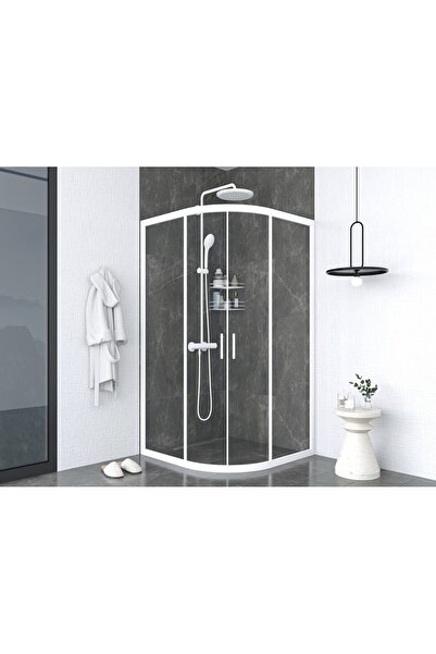 PointPro Point Duşakabin 90 X 90 Oval Şeffaf Cam Kabin 2 Sabit 2 Sürgü Beyaz ...