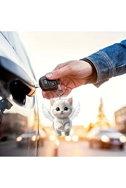 dzmerc Cat Keychain with Cat Figure 3D (Angel)
