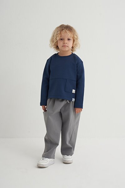 EBU Prive Unisex Çocuk İnterlok Yandan Cepli Pantolon Gri