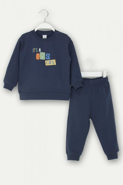 Dmb Mojo Baby Boy 1-4 Years Old Patterned Double Tracksuit Set Navy Blue