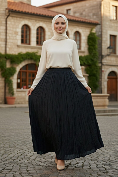 N.S NEVA STYLE Wrinkled Black Hijab Skirt 9225S