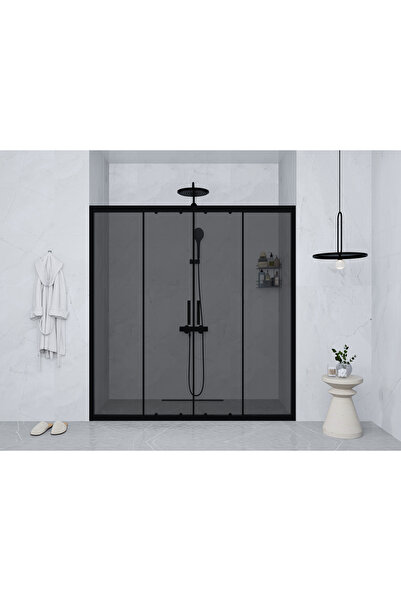 PointPro Point Duşakabin 155 Cm 2 Sabit 2 Sürgü İki Duvar Arası Siyah Profil ...