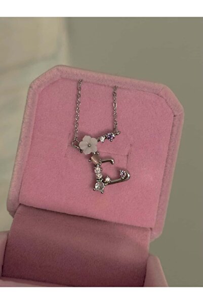 h&b design jewel Çelik Silver Çiçekli E Harfli Kolye