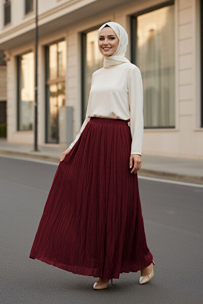 N.S NEVA STYLE Crinkled Burgundy Hijab Skirt 9225Br