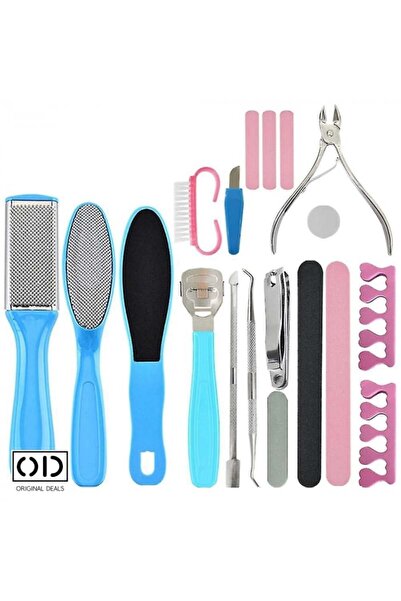 ORIGINAL DEALS Heel and Toe Cuticle Care and Cleaning Tools, Set of 20 Pieces, PVC, Blue,