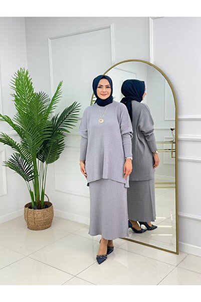 Enans Design Mercerized Fabric Long Tunic and Pencil Skirt Two-Piece Yakamoz ...