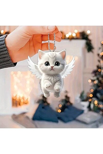dzmerc Cat Keychain with Cat Figure 3D (Angel)