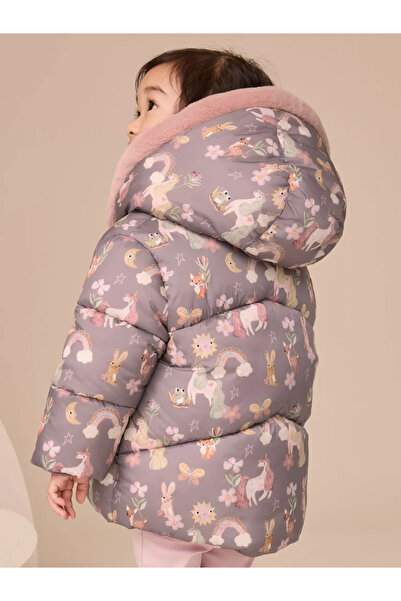 Next Baby Girl's Fairy and Unicorn Printed Waterproof Padded Purple Color Coat Alyan4606