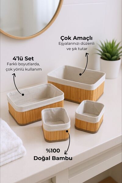 Bambum Linen 4'lü Sepet Seti Dikdörtgen