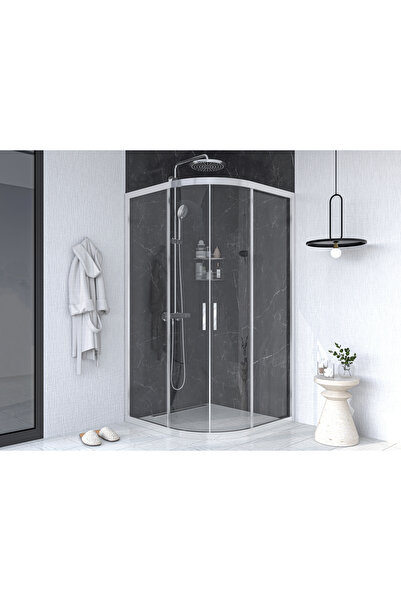 PointPro Point Duşakabin 100 X 100 Oval Şeffaf Cam Kabin 2 Sabit 2 Sürgü Parl...