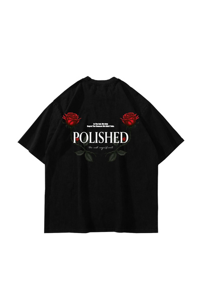 Sekizbiraltı Polished Rose Printed Oversize Unisex Black Tshirt