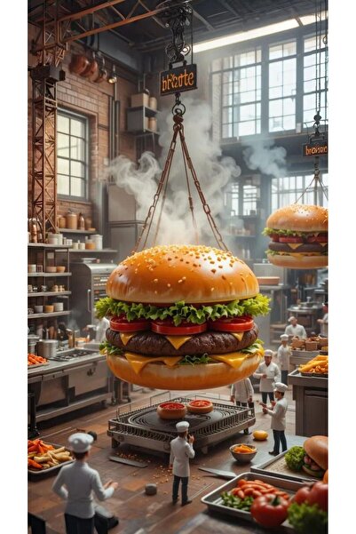 özkacar DEV HAMBURGER V1 :) Ev Duvar Salon Güzellik Salonu Ofis Dükkan Dekarasyon Kanvas Tablo