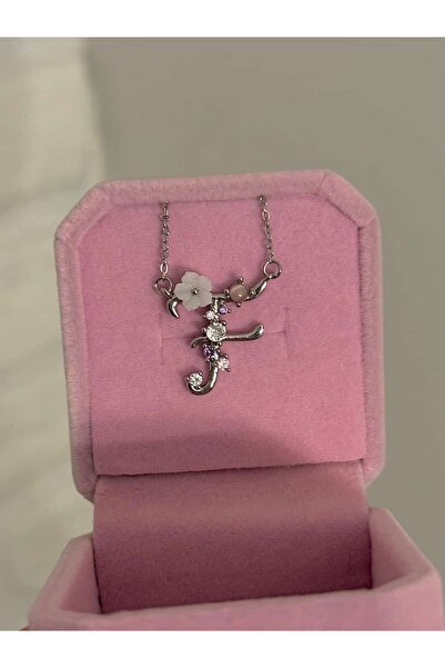 h&b design jewel Çelik Silver Çiçekli F Harfli Kolye