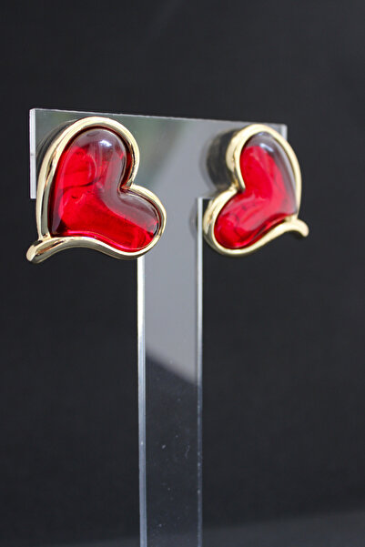 nevamor Red Heart Earrings with Gold Detail
