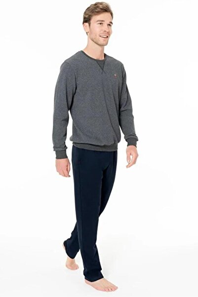 U.S. Polo Assn. Men's Anthracite Color Long Sleeve Crew Neck Straight Leg Pajama Set C3T3N981
