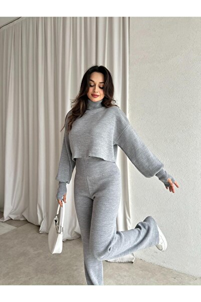 Mooi Butik Turtleneck Sartre Suit 2978 - Gray