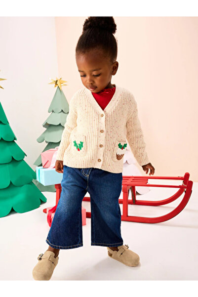 Next Baby 100% Organic Cotton Cream Colored Christmas Embroidered Children's Cardigan Alyf59993