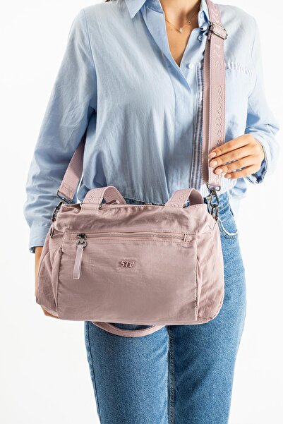 571 Collections Çanta Soft Textured Ultra-Lightweight, Waterproof Polyamide Fabric Shoulder and Arm Bag Pink Model: (571-13-14F)
