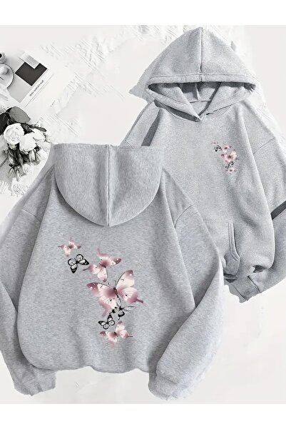 FUFLUNS سترة نسائية كبيرة الحجم مطبوعة بتصميم الفراشة باللون الأرجواني من الأ...