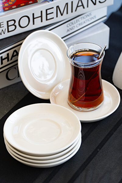 Heda Porselen Rüya Yalın 6 Adet 12 Cm Porselen Çay Tabağı Kırık Beyaz