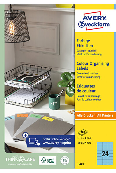 Avery Zweckform Etichete autoadezive 3449-10, albastru, 24/A4, dimensiuni 70x...