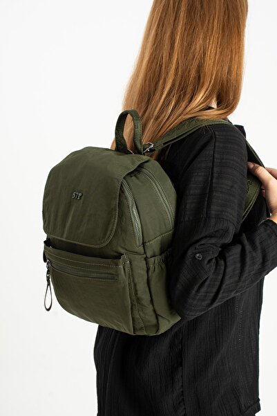 Çanta Trend Soft Textured Ultra-Lightweight, Flexible and Waterproof Polyamide Fabric Backpack Dark Green Model: (571-