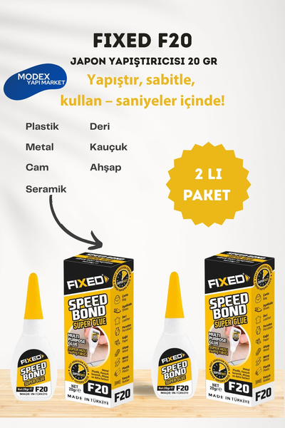 FIXED F20 Japon Yapıştırıcısı 20 gr x 2 li Paket | Hızlı Kuruyan Süper Yapıştırıcı |