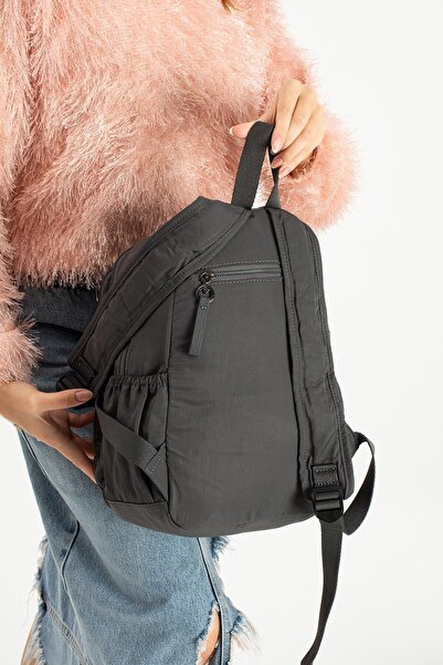 Çanta Trend Soft Textured Ultra-Lightweight, Flexible and Waterproof Polyamide Fabric Backpack Gray Model: (571-13-14A)