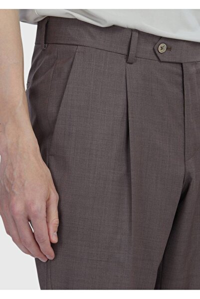 Ramsey Light Brown Plain Fabric Slim Fit Casual 100% Wool Trousers