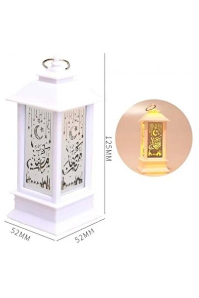 2SA فانوس رمضان بطول 15.5 سم وعرض 5.20 سم مع إضاءة LED وواجهة زجاجية مزخرفة، أبيض