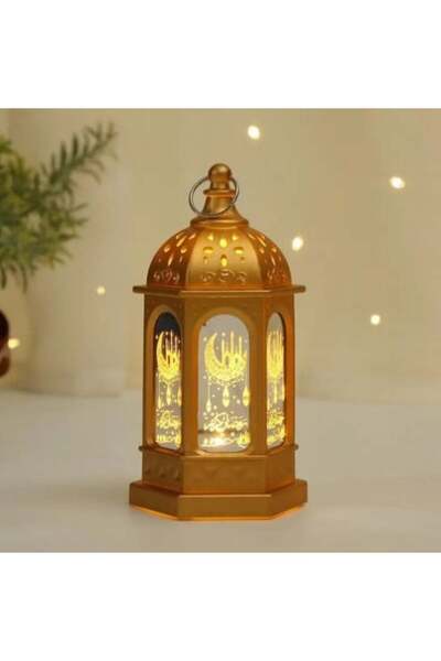 2SA فانوس رمضان مقاس 13.5 سم × 6 سم مع إضاءة ليد وواجهة زجاجية مزخرفة باللون الذهبي
