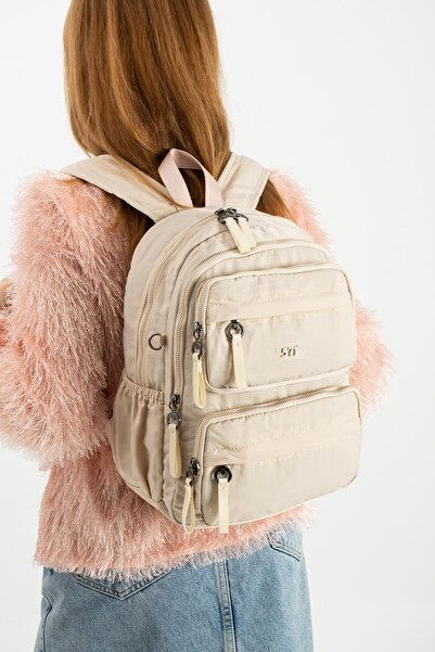 571 Collections Çanta Yumuşak Dokulu Ultra Hafif, Su Geçirmez Polyamid Kumaş Sırt Çantası Bej Model: (571-13-14A)