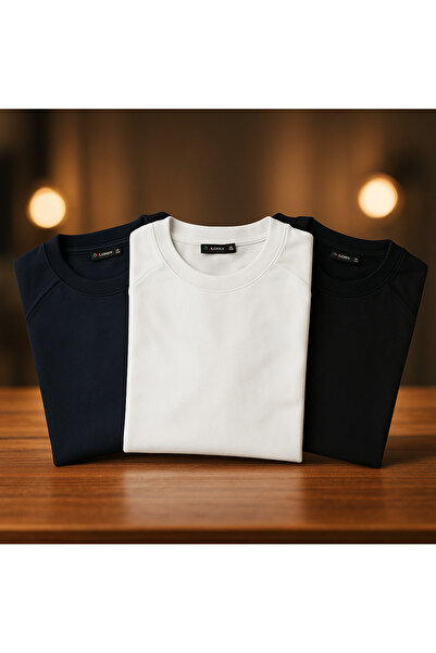 Pobudo 3-Pack Oversize Black Navy Blue White Color Crew Neck T-Shirt