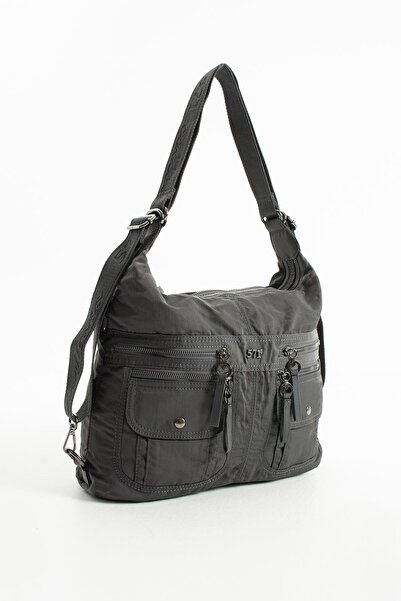 Çanta Trend Soft Textured Ultra-Lightweight, Waterproof Polyamide Fabric Shoulder and Backpack Gray Model: (571-13-14J)