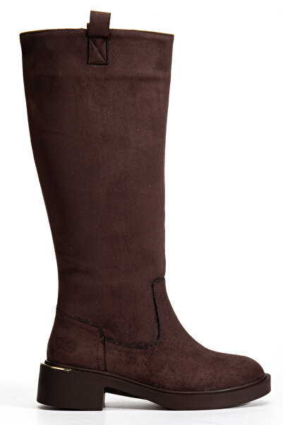 RİSSOLİ Γυναικείες μπότες καφέ σουέντ με χρυσή λεπτομέρεια στο πίσω μέρος