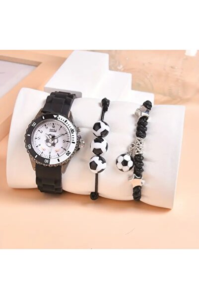 GlassySKY Futbol Temalı Led Işıklı Kuvars Saat Ve Bileklik Set Erkekler İçin ...