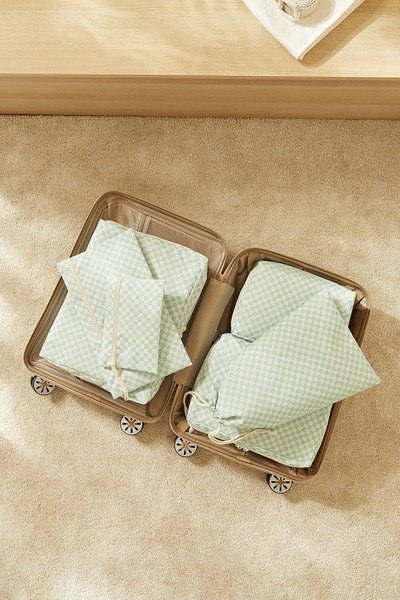 Ocean Home Textile 6'lı Mint Dama Yıkanabilir Pamuklu Valiz Düzenleyici Bavul İçi Organizer Set, Seyahat Hurcu