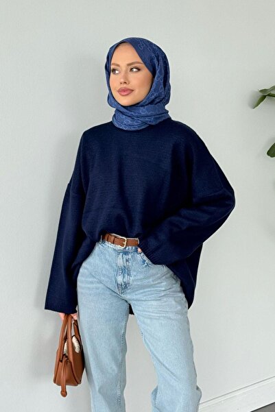 Hazamoda Sezin Front Oval Sweater Navy Blue