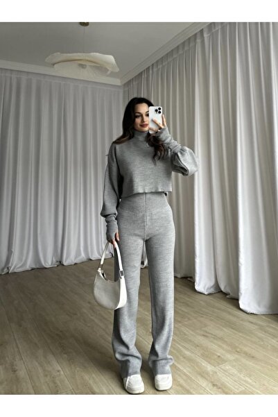 MOVELLA FASHİON Balıkçı Yaka Parmak Geçirmeli Movel 2’Li Triko Takım