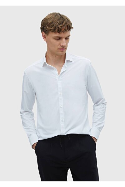 Ramsey Cămașă clasică țesătă, albă, simplă, cu croiala normală