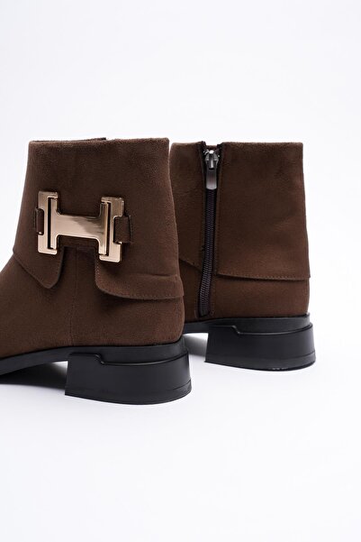 Mubiano Zamira Kadın Kahve Süet Gold Aksesuarlı Bot
