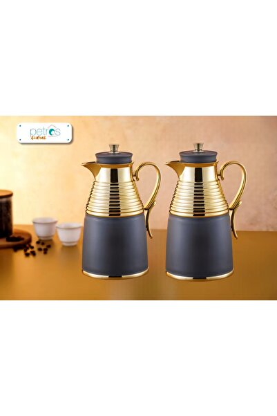PETROS طقم ترامس شاي وقهوة بمقبض ذهبيمن بيتروس 1+1لتر