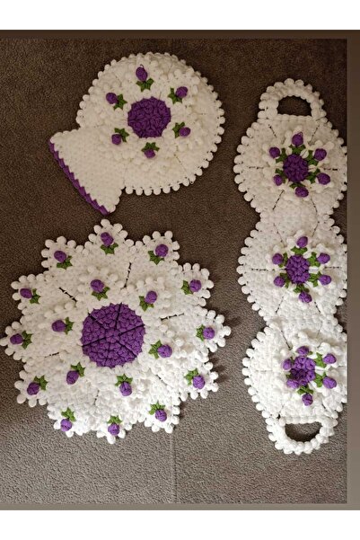 Esram Butik El Örgüsü Gelin Damat Bohçası 3Lü Banyo Lif Seti Çeyizlik